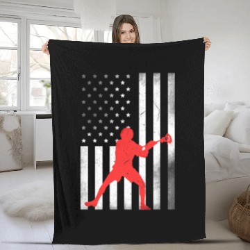 Discover Lacrosse Vintage US Flag Proud Lacrosse Fleece Blankets