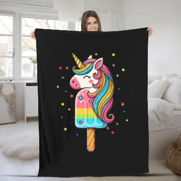 Discover Colorful unicorn ice cream motif for summer Fleece Blankets