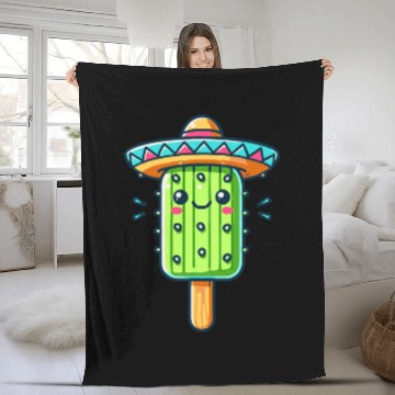 Discover funny cactus ice cream motif with colorful sombrer Fleece Blankets