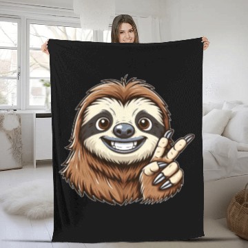 Discover Cute sloth showing teeth joy cartoon peace Fleece Blankets