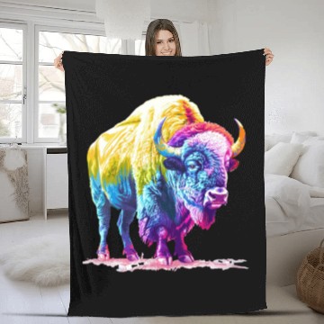 Discover Vibrant Rainbow Buffalo Artwork Fleece Blankets