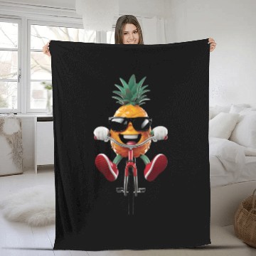Discover Pineapple Cycling On Bike Realistic Fleece Blankets
