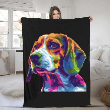 Discover Colorful Beagle Dog Portrait Art Fleece Blankets