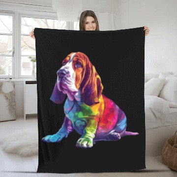 Discover Basset Hound Illustration Rainbow Colors Fleece Blankets