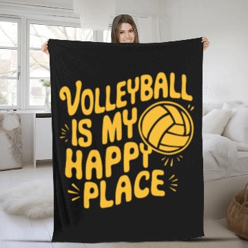 Discover Volleyball Volleyballer Is My Happy Place Fleece Blankets