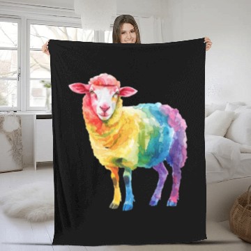 Discover Shepherd Sheep Farm Animal Rainbow Sheep Colorful Fleece Blankets