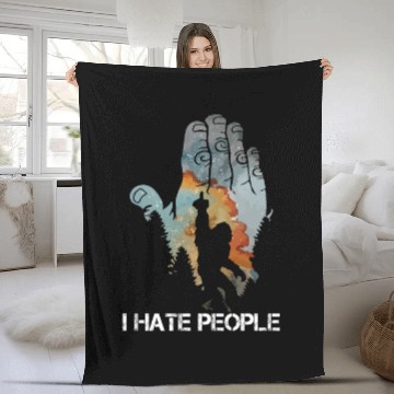 Discover Bigfoot ! I Hate People Bigfoot Camping Watercolor Fleece Blankets