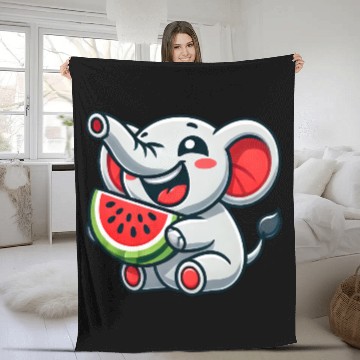 Discover Cute elephant watermelon summer fruit laugh Fleece Blankets