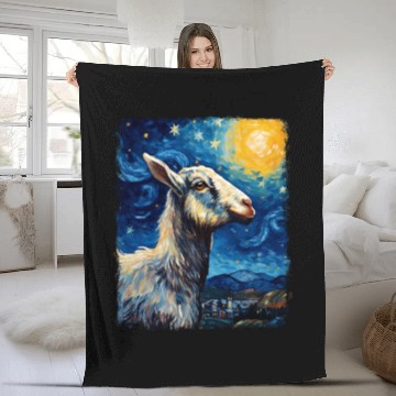 Discover Goat Farm Animal Farmer Starry Night Painting Fleece Blankets