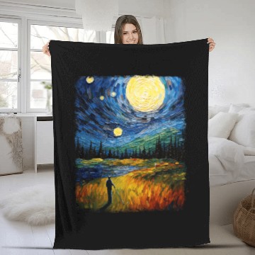 Discover Golf Player Golfer Golfing Starry Night Painting Fleece Blankets