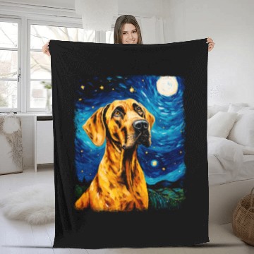 Discover Great Dane Dog Starry Night Painting Fleece Blankets