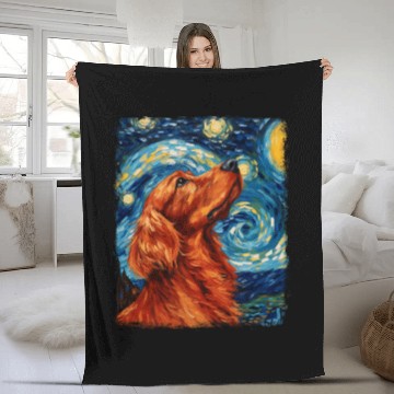 Discover Irish Setter Dog Starry Night Painting Fleece Blankets