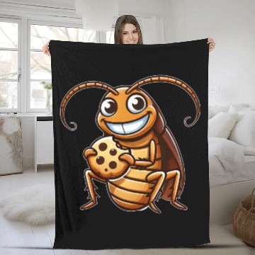 Discover Funny cockroach with cookie cartoon dessert Fleece Blankets