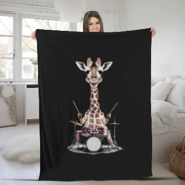 Discover Giraffe Playing Drums Realistic Fleece Blankets