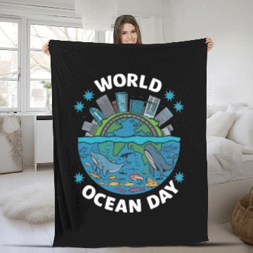 Discover world ocean day Fleece Blankets