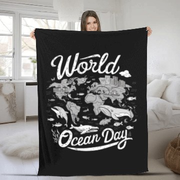 Discover world ocean day Fleece Blankets