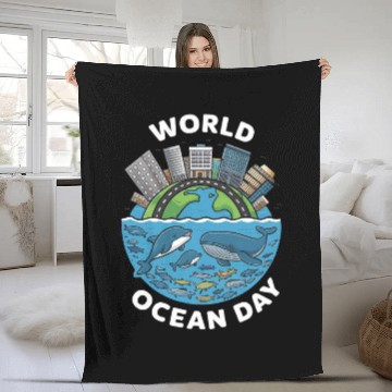 Discover world ocean day Fleece Blankets