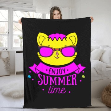Discover Enjoy Summer Time - Cool Cat Fleece Blankets