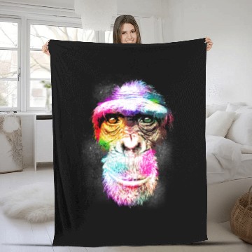 Discover Colorful Retro Realistic Monkey Face Funny Graphic Fleece Blankets