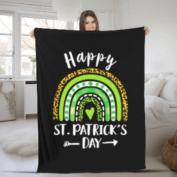 Discover Happy St Patricks Day Rainbow Leopard Print Fleece Blankets
