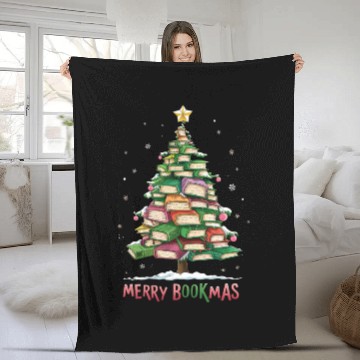 Discover Christmas Book Lover Tree Librarian Merry Bookmas Fleece Blankets