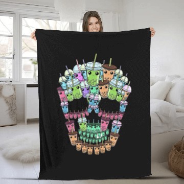Discover Bubble Tea Skull Fleece Blankets Men Boba Tea