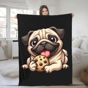 Discover Cute pug cookie cartoon dessert sweet treat Fleece Blankets
