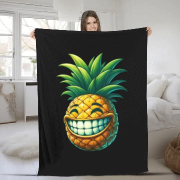 Discover Pineapple fruit summer cartoon smile sweet cool Fleece Blankets