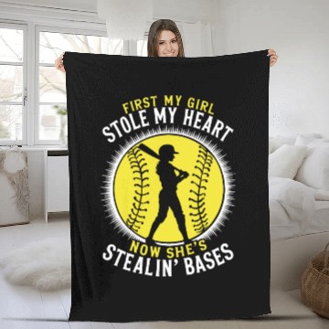Discover Stole Heart Softball Dad Funny Daddy Father's Day Fleece Blankets