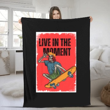 Discover Funny playful Skateboarder: Live in the Moment Fleece Blankets