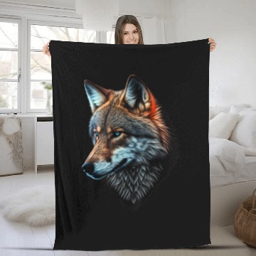 Discover Wolf Portrait Animal Print Fleece Blankets