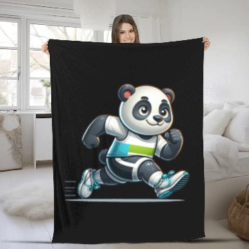 Discover Cute Marathon Runner Panda Fleece Blankets