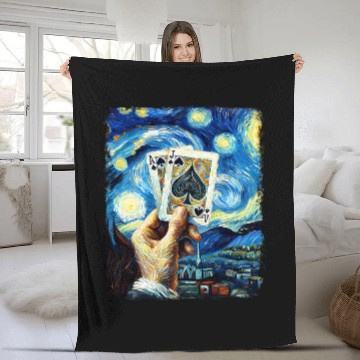 Discover Blackjack Gambling Cards Starry Night Painting Fleece Blankets