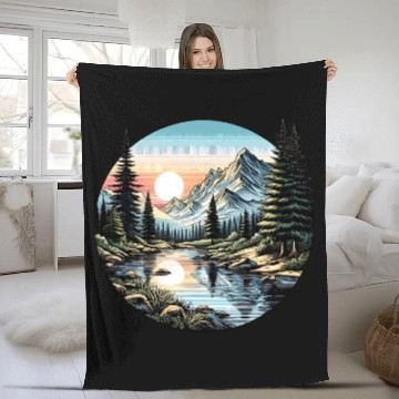 Discover Tranquil Mountain Sunrise: Serene Landscape Art Fleece Blankets