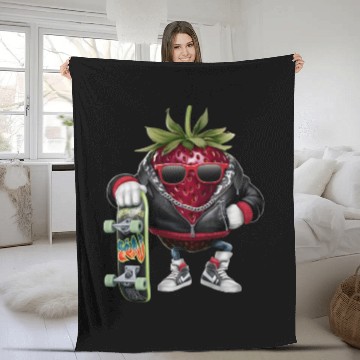 Discover funny skateboarder berry cool lover strawberry Fleece Blankets