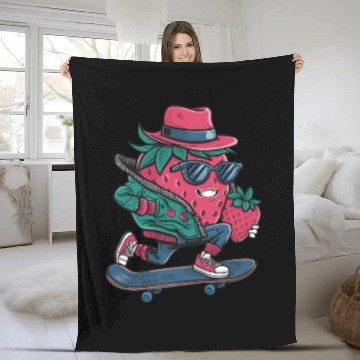 Discover funny skateboarder berry cool lover strawberry Fleece Blankets