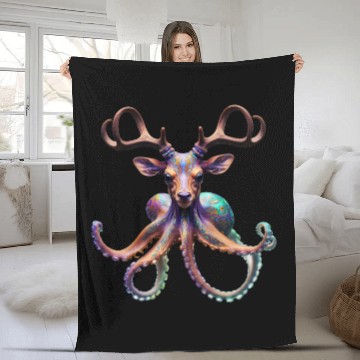 Discover Psychedelic deer octopus with antlers Fleece Blankets