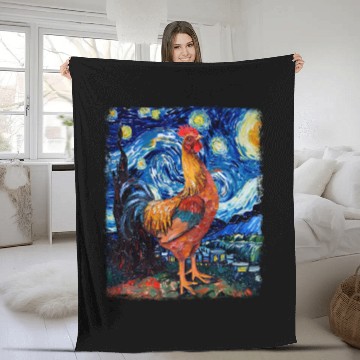 Discover Chicken Farm Farmer Farming Starry Night Painting Fleece Blankets