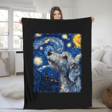 Discover Irish Wolfhound Dog Starry Night Painting Fleece Blankets