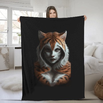 Discover Fierce Jungle Tiger Spirit Fantasy Artwork Fleece Blankets