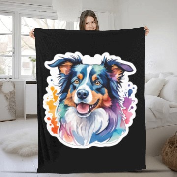 Discover Border Collie Watercolor Fleece Blankets