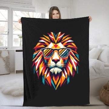 Discover Geometric Cool Polygon Lion Sunglasses Graphic Art Fleece Blankets