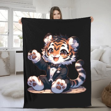 Discover Tiger Cub with outfit Fleece Blankets