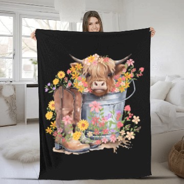 Discover Highland Cow flowers Christmas Fleece Blankets