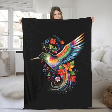 Discover Hummingbird Flowers Colorful Hummindgbird Fleece Blankets