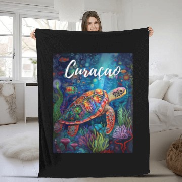 Discover Curacao Turtle Caribbean Vintage Fleece Blankets
