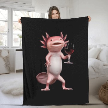 Discover Axolotl Drinking Wine Realistic Fleece Blankets
