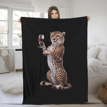 Discover Cheetah Drinking Wine Realistic Fleece Blankets
