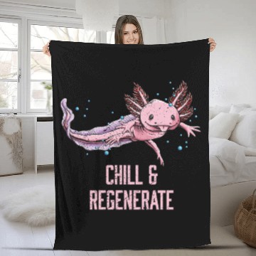 Discover Chill and Regenerate Funny Axolotl Humor Salamande Fleece Blankets