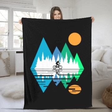 Discover GEOMETRIC MOUNTAIN WITH MOUNTAIN BIKER Fleece Blankets